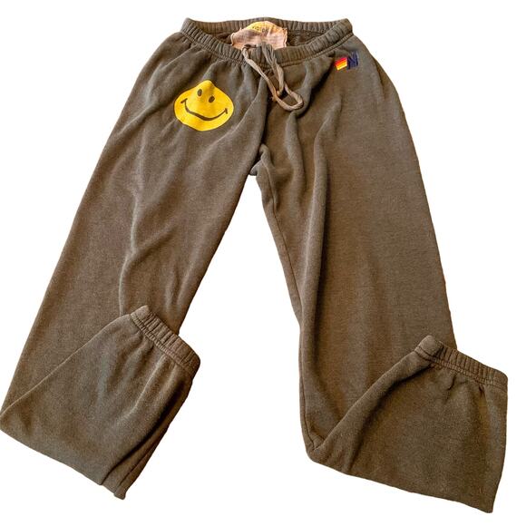 Aviator Nation Pants - Aviator Nation Charcoal Grey Women's/Teen Sweatpants Single Smiley Face- Small